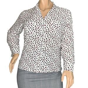 Just Living Blouse Heart Patern Print Long Sleeve Buttons Down Size XL